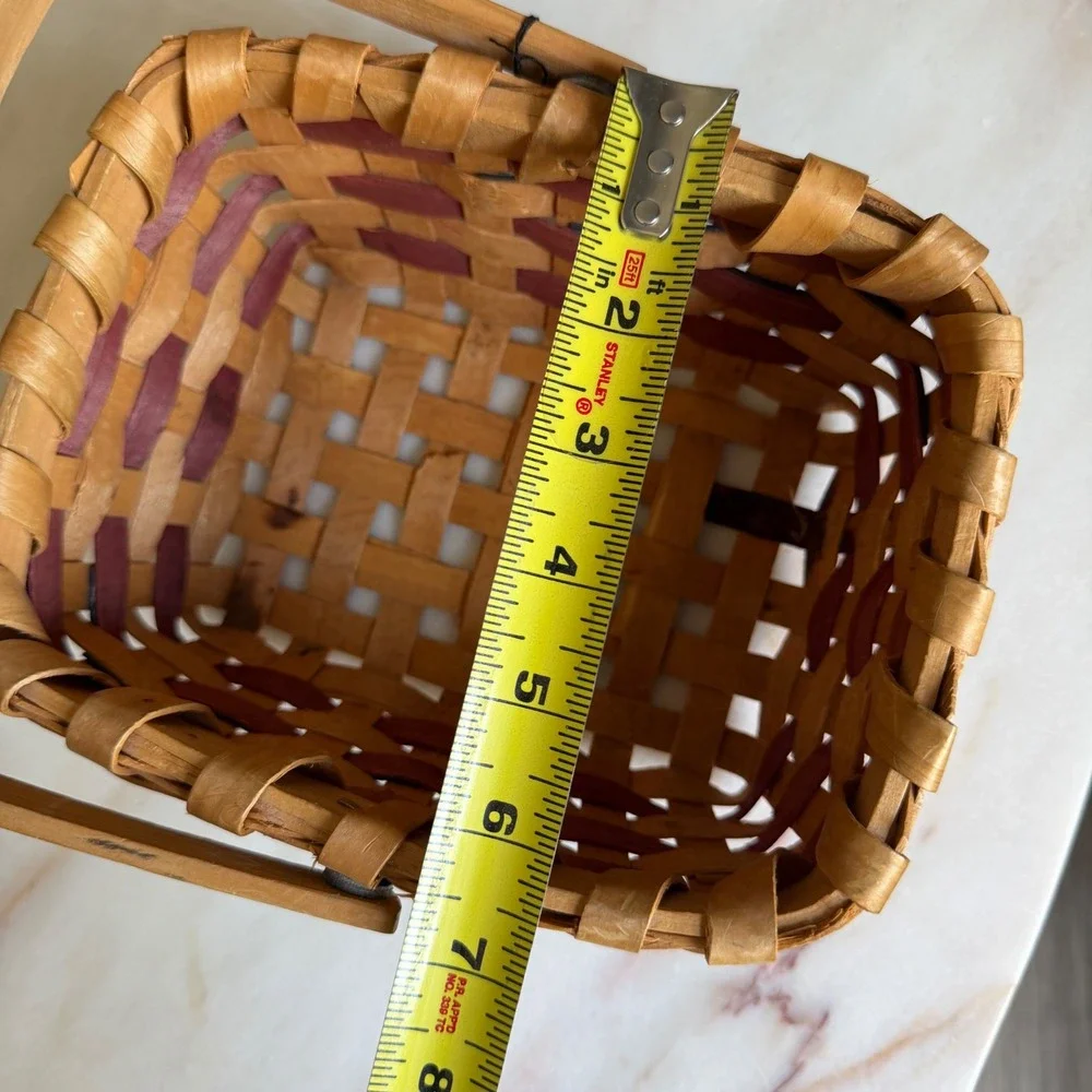 Americana Woven Wood Basket American Flag Stars and Stripes Picnic Decor 7.5in